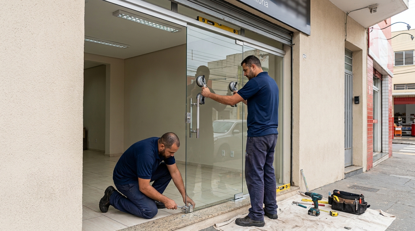 Porta de vidro com puxador inox em Porto Velho-RO